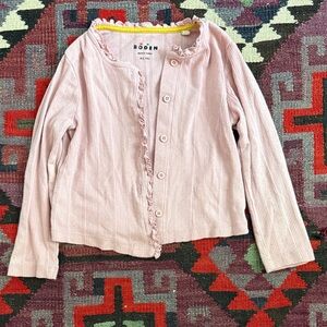 Mini Boden Light Pink Ruffled Pointelle Cardigan